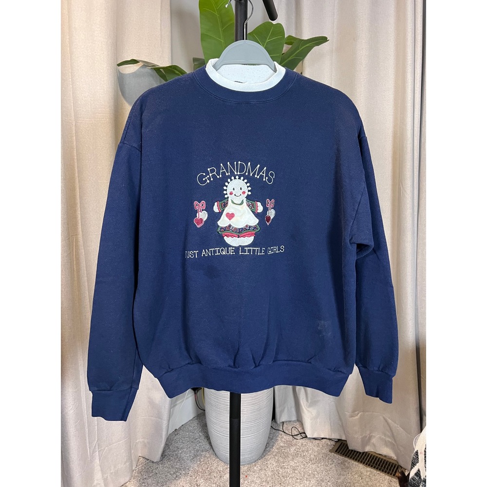 Vintage Cheek-O Grandmas Just Antique Little Girls Sweatshirt Navy Petite L USA